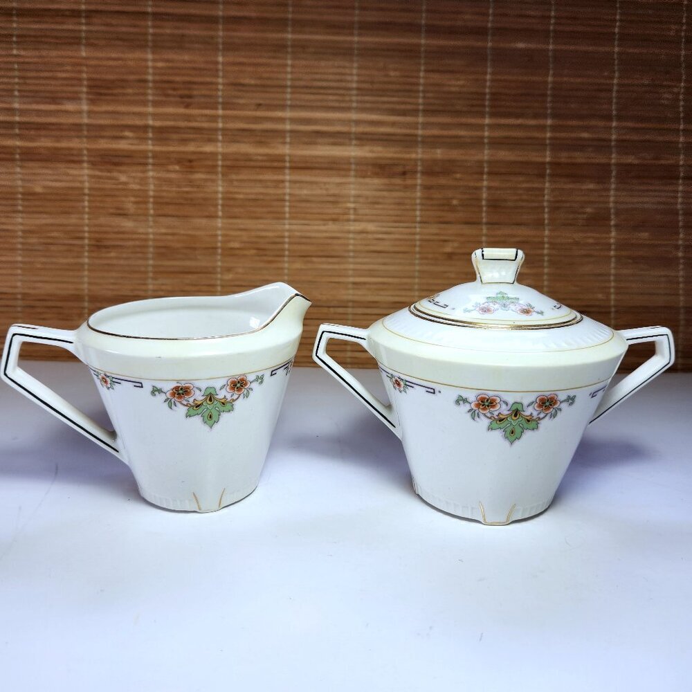 Embassy Maddock England Sugar & Creamer Set • Vintage Floral China • Gold Trim